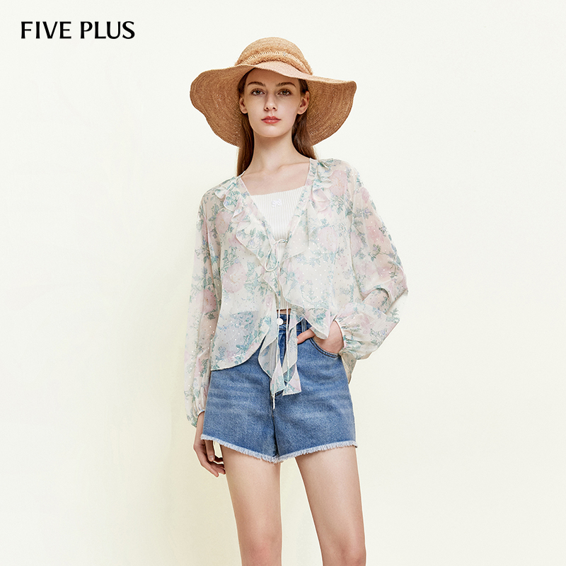 FIVEPLUSV领印花系带上衣