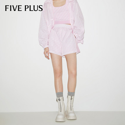 FIVE PLUS日常简约百搭款休闲裤女短裤子UPF40+防晒松紧宽松高腰