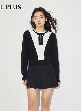 FIVE PLUS针织衫女上衣圆领撞色设计感蝴蝶结毛衣