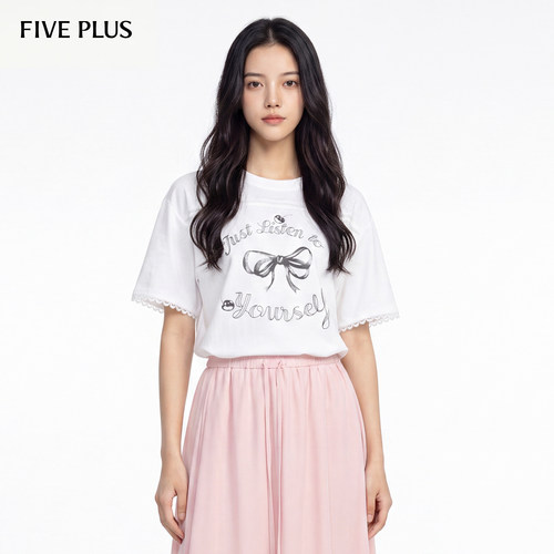 FIVEPLUS蝴蝶结印花T恤