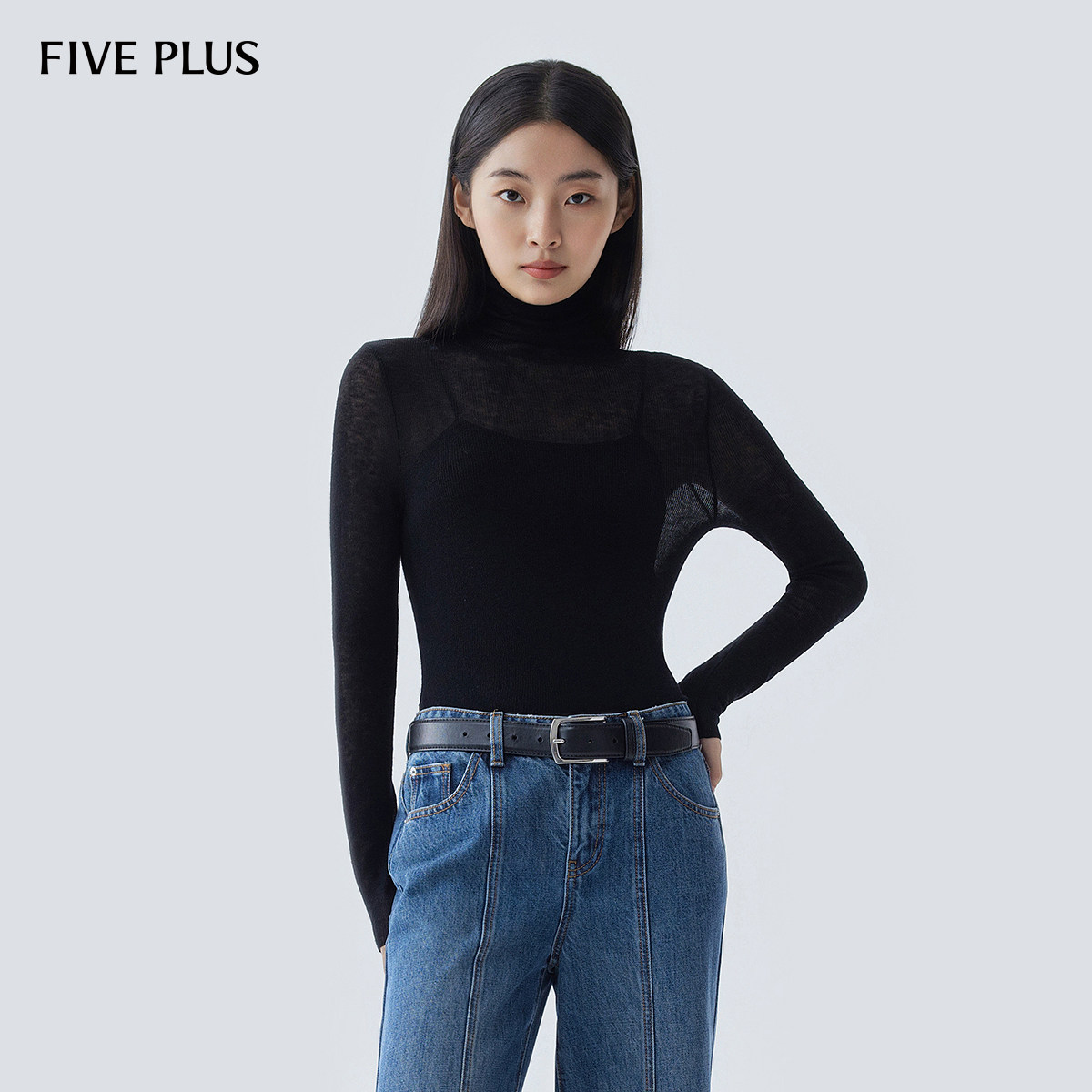 FIVE PLUS100%羊毛针织衫女高领打底衫薄内搭通勤,女装/女士精品,毛针织衫,淘宝优惠券,粉丝福利购,淘宝优惠卷