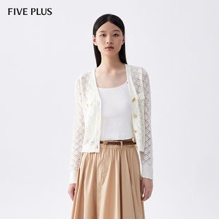 上衣V领开衫 女长袖 单排扣镂空肌理 PLUS针织衫 FIVE