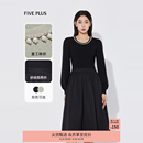 FIVE 赫本风高腰中长裙小黑裙女收腰设计连衣裙 PLUS连衣裙女法式