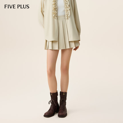 FIVE PLUS半身裙高腰百褶可露丽风优雅A字短裙2026新款女春装