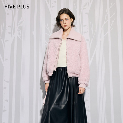 FIVE PLUS羽绒甜酷针织翻领毛绒小个子羽绒外套2025新款女冬装