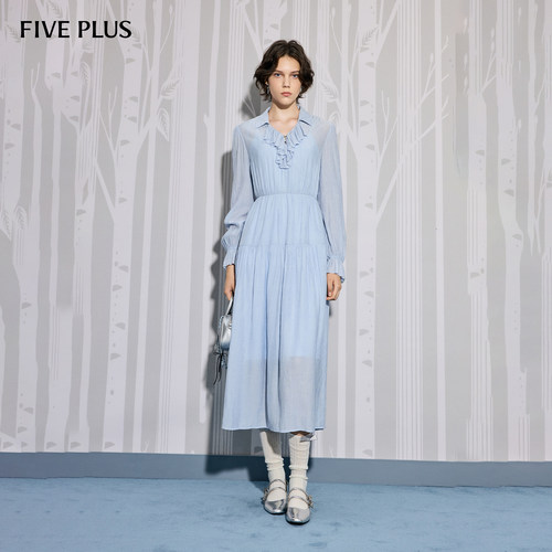 FIVEPLUS法式复古收腰连衣裙