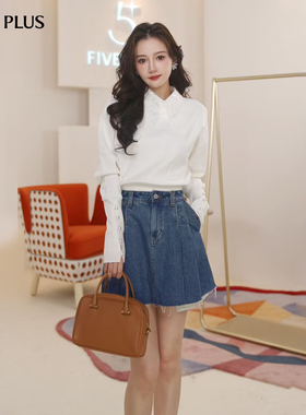 FIVE PLUS毛织法式复古可拆卸领收腰套头针织衫2026新款女春装