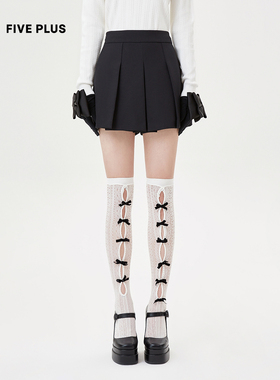 FIVE PLUS休闲裤女设计感高腰阔腿黑色短裤A字裙裤2024新款女夏季