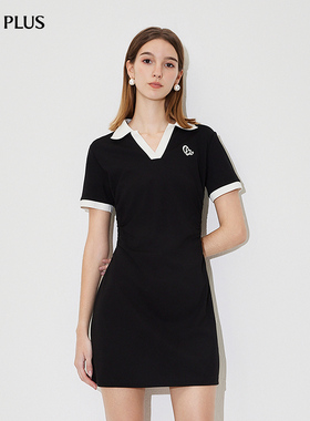 FIVE PLUS连衣裙女裙子POLO领凉感收腰A字裙小黑裙
