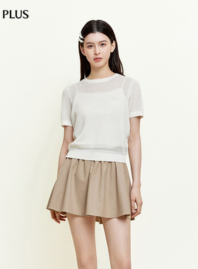 FIVE PLUS女夏装淡人系通勤亚麻简约百搭毛织上衣女装