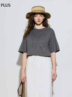 FIVE PLUS女夏装可露丽风圆领减龄印花图案宽松T恤女装