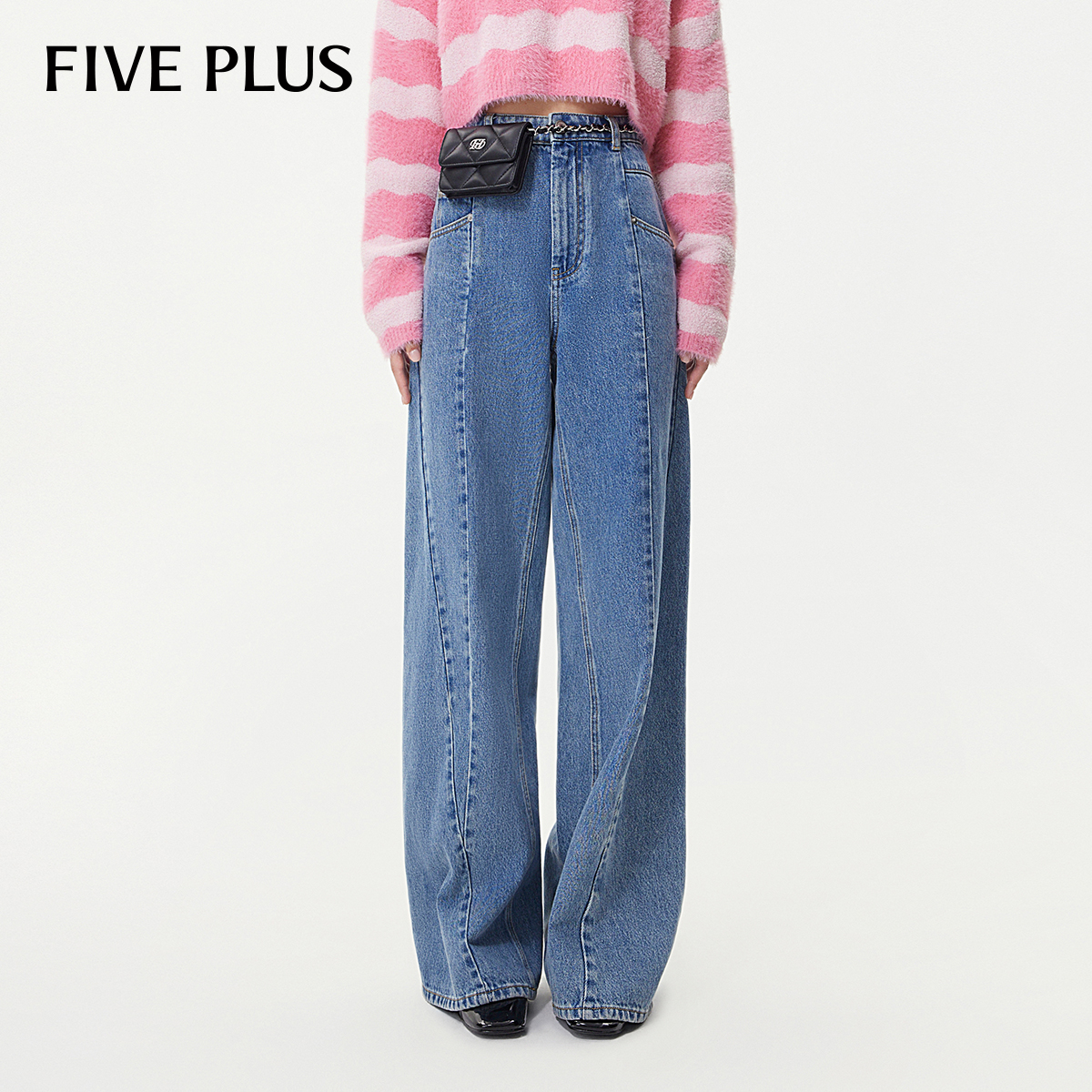 牛仔裤高腰宽松直筒FivePlus