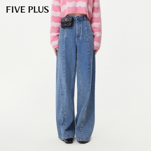 百搭高腰秋装 女复古阔腿宽松老爹裤 PLUS牛仔裤 FIVE