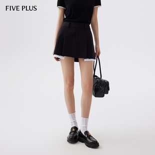 FIVE PLUS半身裙女格雷系百褶裙学院风高腰A字短裙