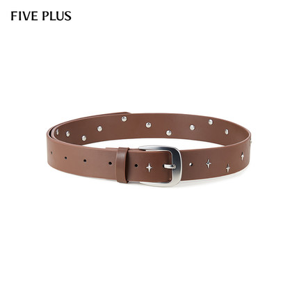 FIVE PLUS棕色立体剪裁高腰五金扣弹力肌理饰舒适26春新品腰带