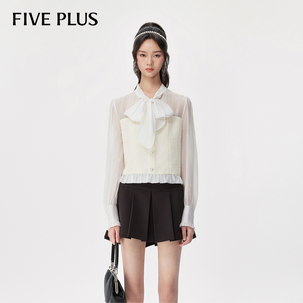 假两件FivePlus拼接小香风系带