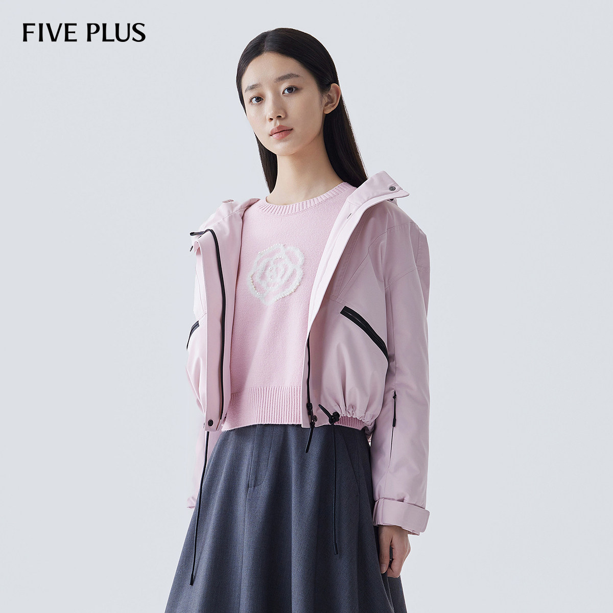 【预售】FIVE PLUS连帽羽绒服女松弛轻暖鸭绒短外套小个子派克