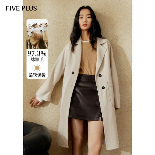 FIVEPLUS复古双排扣羊毛呢大衣