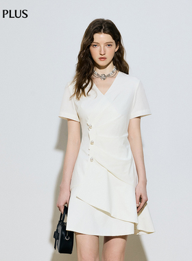 FIVE PLUS女夏装波嬉风通勤立体褶皱修身显瘦连衣裙女装