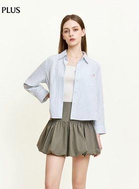 FIVE PLUS女夏装航海风简约中袖衫条纹肌理感衬衫女装