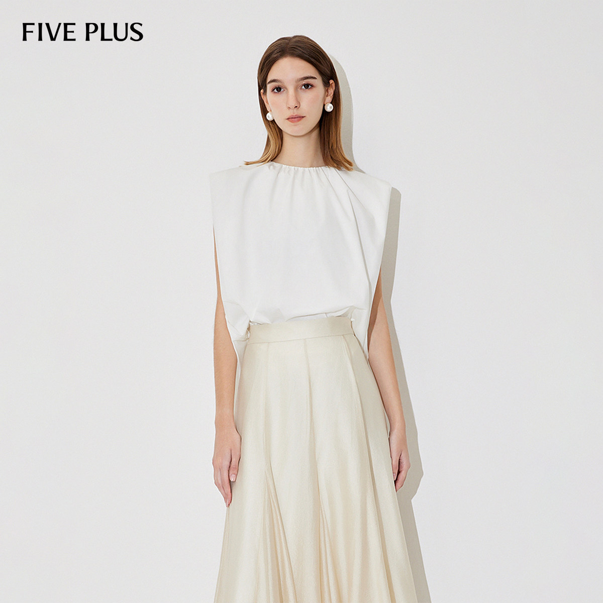 FIVE PLUS衬衫女衬衣法式休闲风优雅气质宽松无袖上衣蝴蝶结飘带