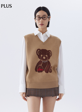 FIVE PLUS羊毛针织衫女V领马甲套头衫布朗尼通勤风针织马甲女冬装