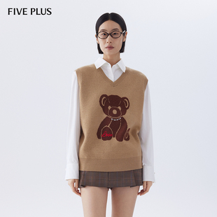 布朗尼通勤风针织马甲女冬装 女V领马甲套头衫 PLUS羊毛针织衫 FIVE