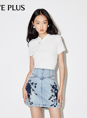 FIVE PLUS针织衫女新中式盘扣上衣套头衫短袖修身