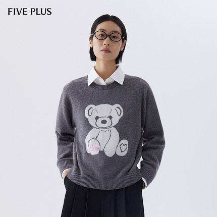 FIVE PLUS羊毛针织衫女软糯卫衣式毛衣套头衫通勤