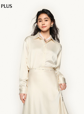 FIVE PLUS仿醋酸缎面衬衫女静奢通勤衬衣宽松长袖2026新款女春装