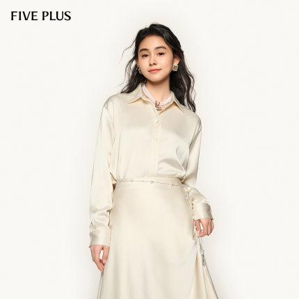 FIVE PLUS仿醋酸缎面衬衫女静奢通勤衬衣宽松长袖2026新款女春装