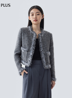 FIVE PLUS通勤小香风外套女短款箱型上衣毛边miu系
