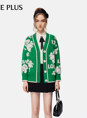 FIVE PLUS针织开衫女外套宽松慵懒风V领单排扣上衣