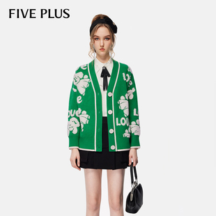 FIVE 女外套宽松慵懒风V领单排扣上衣 PLUS针织开衫