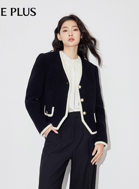 FIVE PLUS小香风外套女上衣V领法式小圈圈肌理羊毛短款外套百搭冬