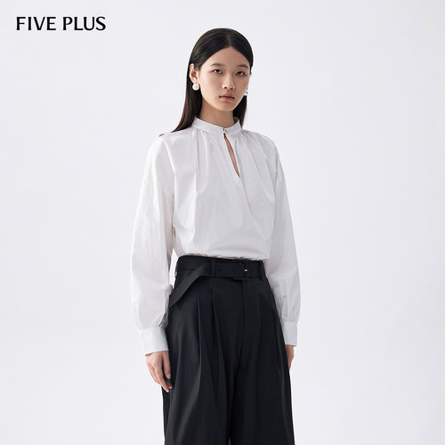 FIVE PLUS衬衫女长袖上衣宽松纯棉衬衣立领设计感