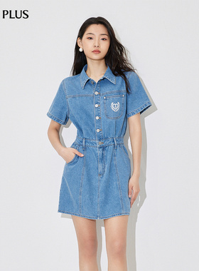 FIVE PLUS牛仔连衣裙女蓝色小清新学院风显瘦