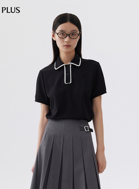 FIVE PLUST恤女上衣Polo领短袖撞色小众设计感宽松2024新款女夏装
