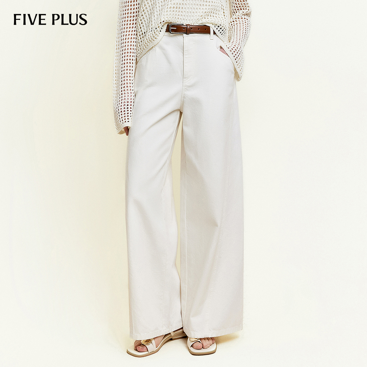 FIVEPLUS复古宽松阔腿牛仔长裤