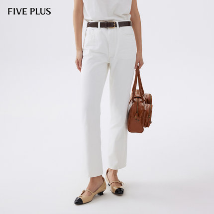 FIVE PLUS纯棉复古牛仔裤女直筒长裤百搭休闲显瘦高腰修身收腰款