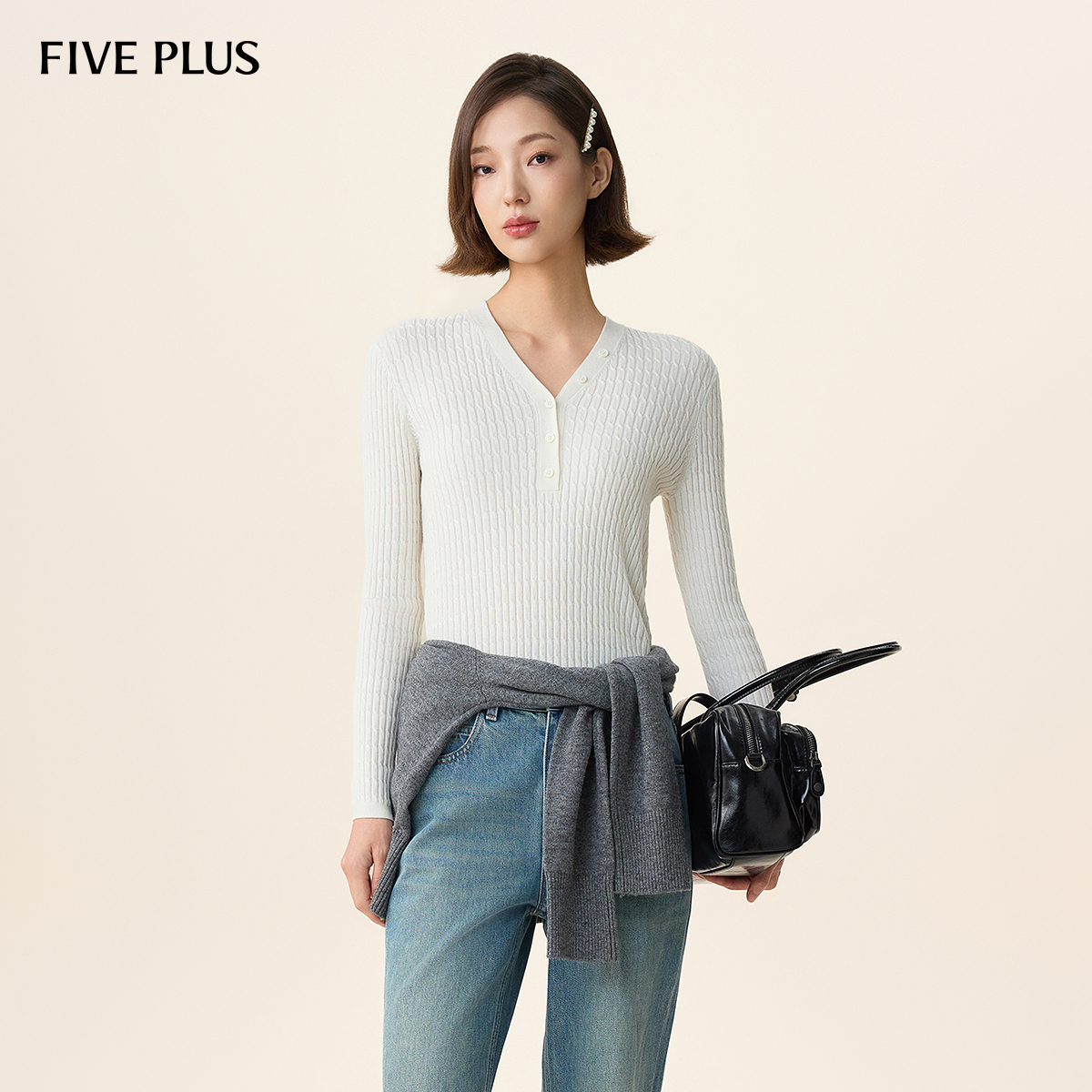 修身轮廓剪裁复古雅致绞花肌理