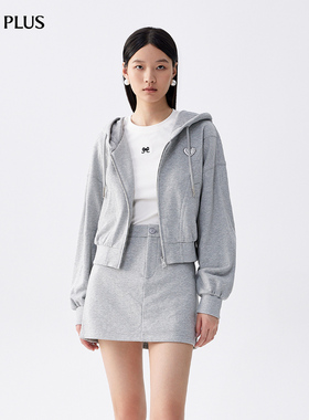 FIVE PLUS灰色卫衣女上衣运动休闲风宽松连帽外套