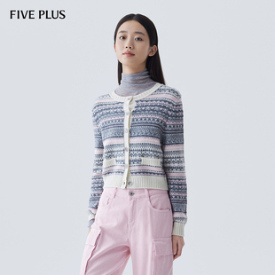 排扣北欧风休闲提花开衫 女费尔岛毛衣开衫 PLUS羊毛针织衫 FIVE