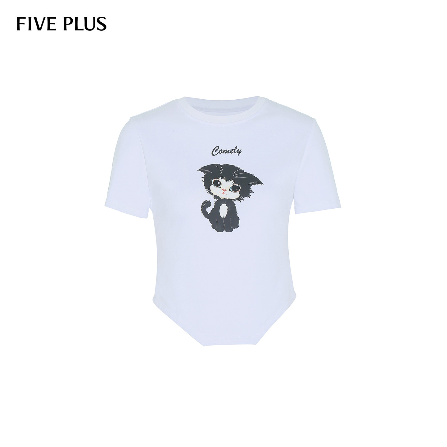 【69元】FIVE PLUST恤女猫咪图案短袖不规则字母棉质上衣潮女夏装
