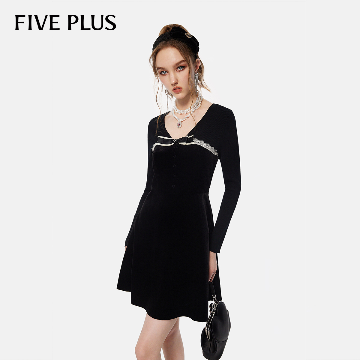 FivePlus法式丝绒连衣裙