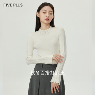打底衫 FIVE 显瘦长袖 PLUS日系甜美风混纺针织衫 女上衣半高领修身