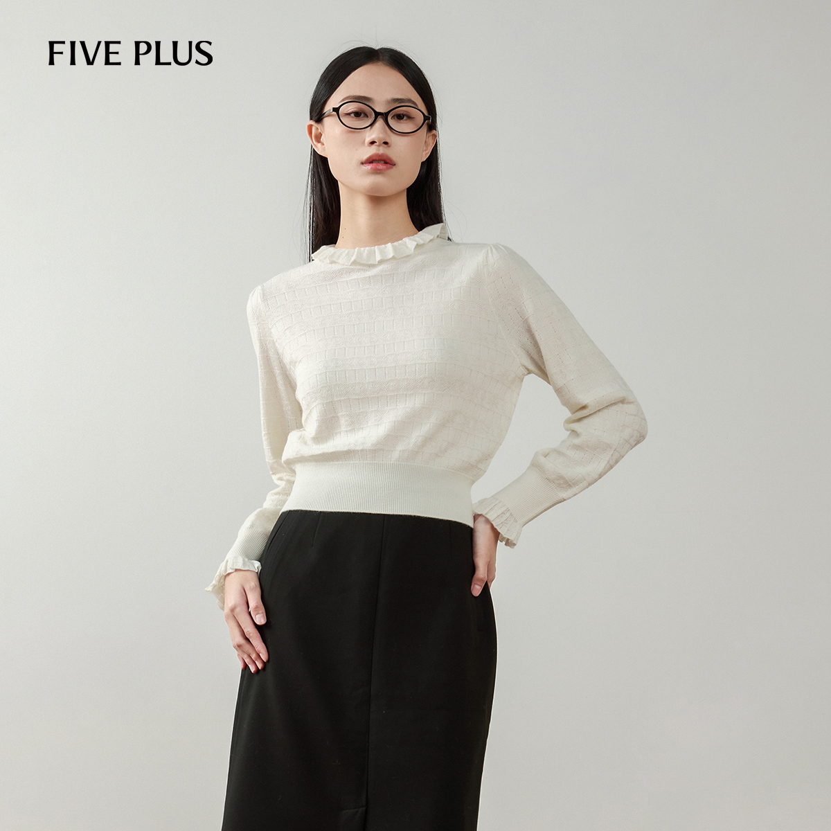FIVE PLUS针织衫女长袖软糯风套头衫毛衣打底上衣2024新款女秋装