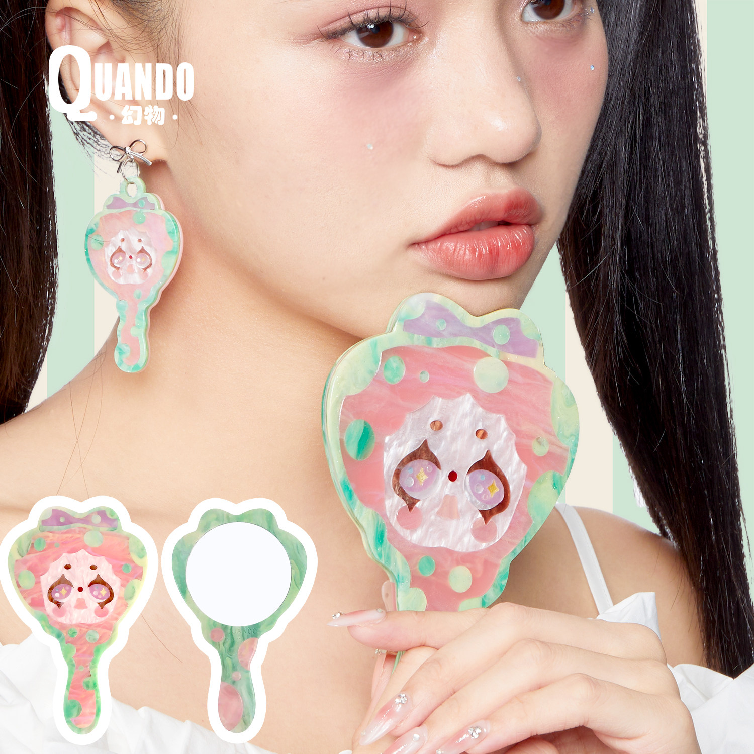 幻物小众原创设计随身卡通化妆镜子可爱手工拼接艺术礼物