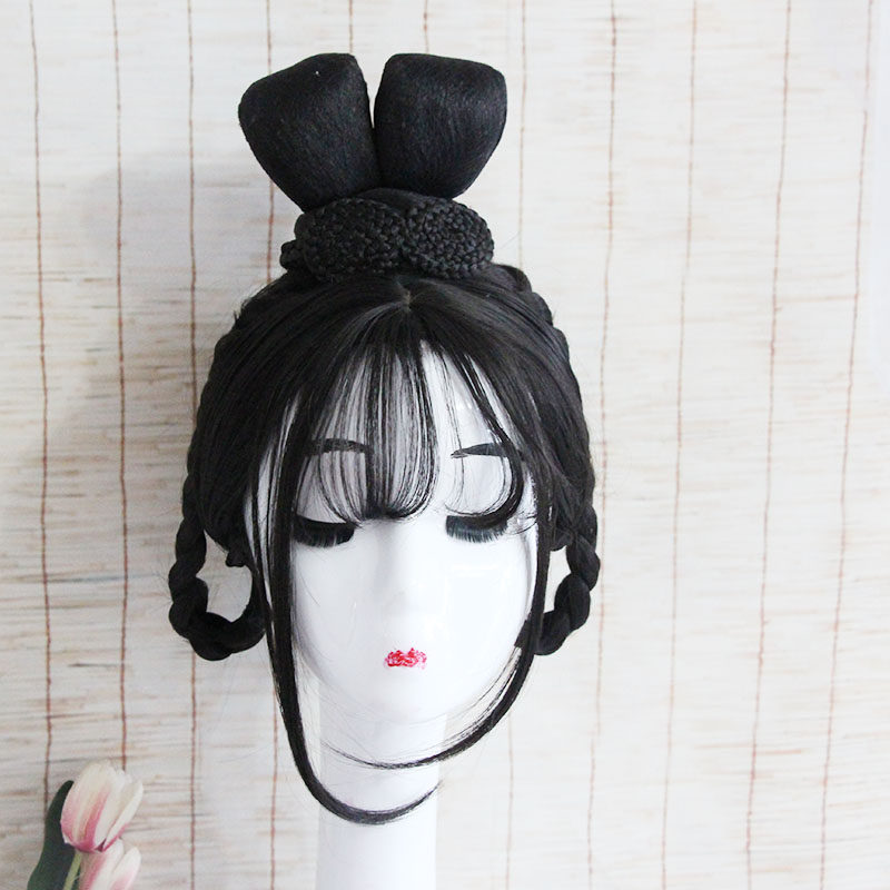 唐代回鹘冠古装假发女式中分无长发全头套飞天发髻灵蛇髻发髻