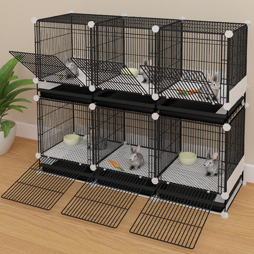 防喷尿兔笼兔窝家用荷兰猪笼具 宠物用品自动清粪黑密网多格笼